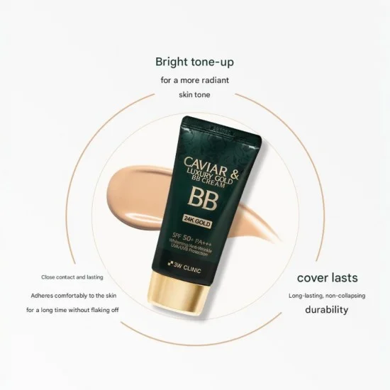 3W CLINIC Caviar & Luxury Gold BB Cream SPF50+ PA+++ 50ml - Image 7